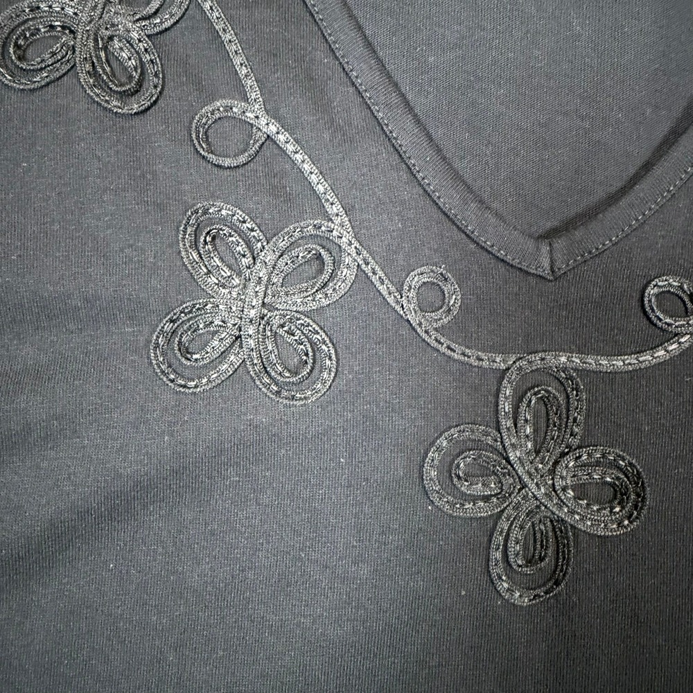 Liz & Me Women 0X 14/16W Black Soutache Embroidered V-Neck 3/4 Sleeve Top Casual - Picture 5 of 14